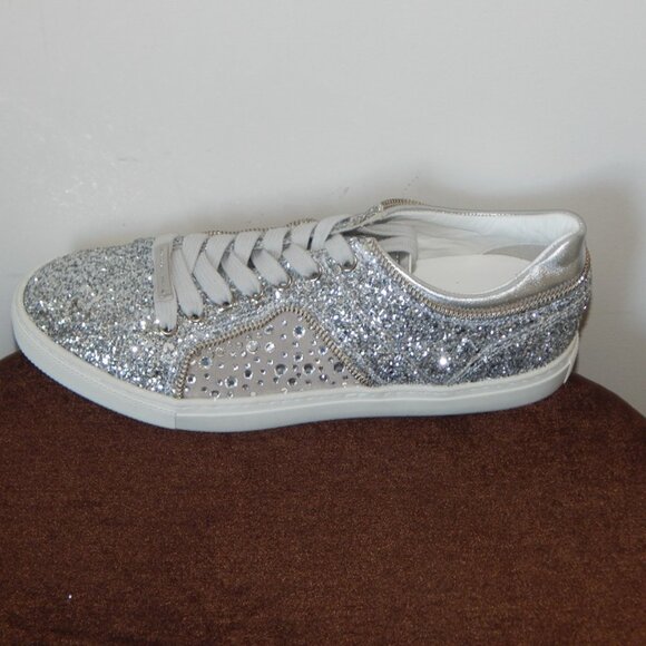 Alessandro Dell’ Acqua Leather Lace-up Glitter Rhinestone Sneaker Shoe US 9B NIB - Picture 9 of 11